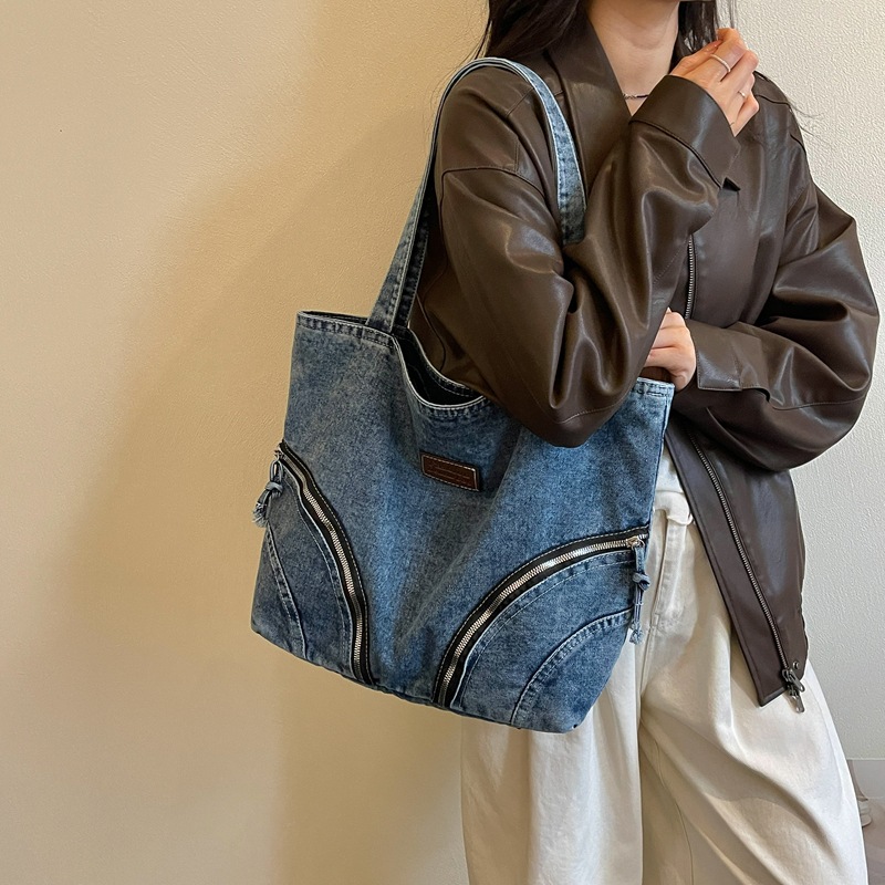 Women Bags Zip - Women Denim Tote Bag Female Washed