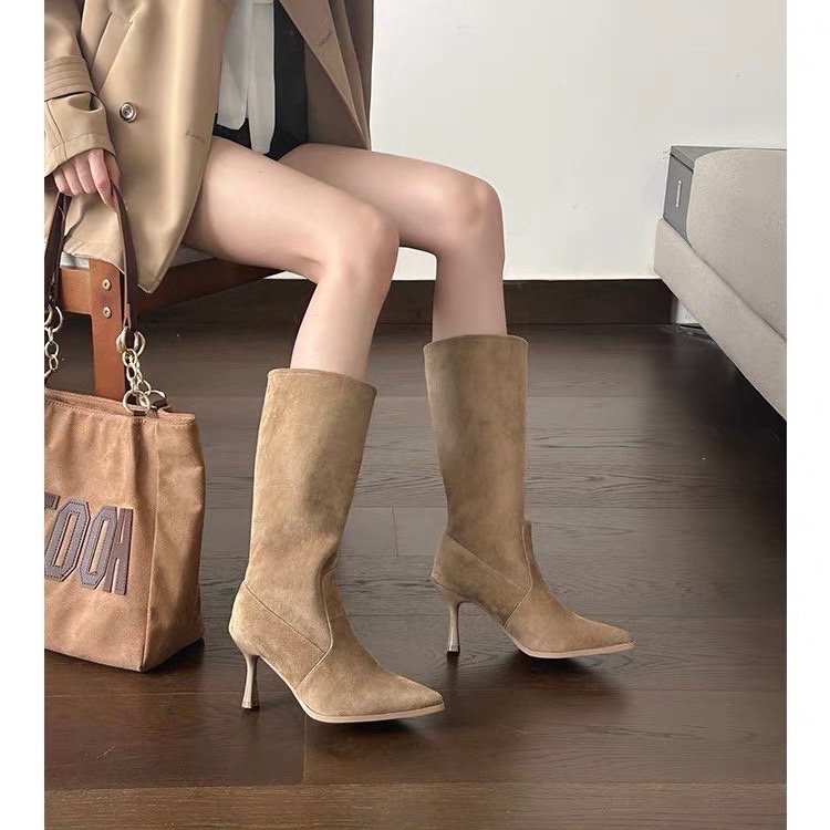 Cow Suede Mid-calf Modern Boot - Women Bags Zip review and price